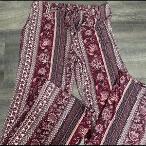 Flared patterned pants.